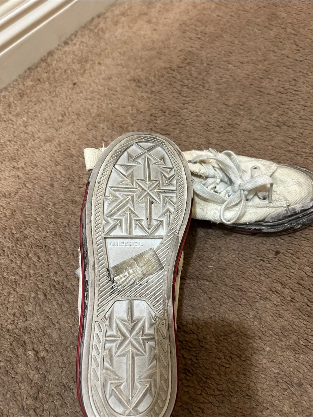 Diesel Off-White Frayed Canvas Sneakers